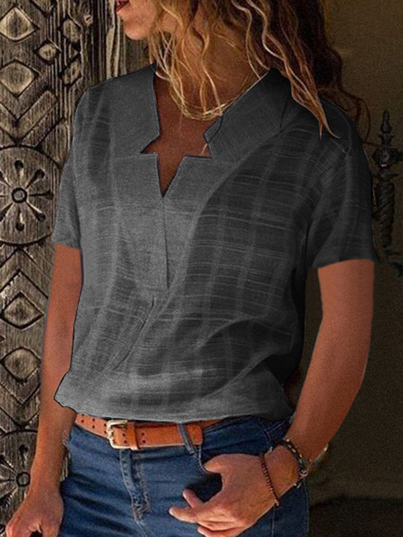 Casual Short Sleeve Solid Paneled Blouse & Shirts