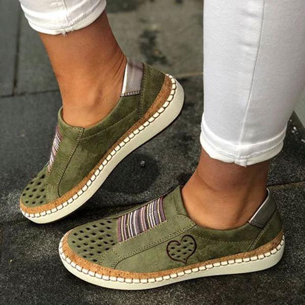 Women Flat Heel Shoes Slip On Artificial Leather Sneakers