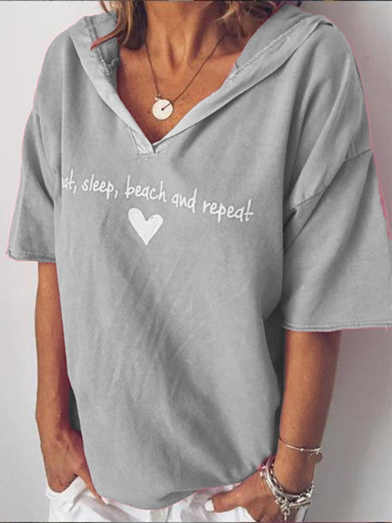 Casual Letter V Neck Short Sleeve Shirts