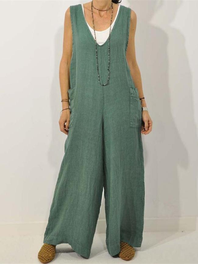 _rmelloser Unifarben Jumpsuit V-Ausschnitt