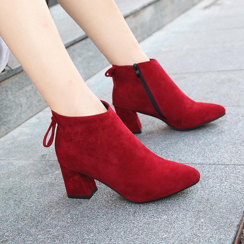 Women Fashion Nubuck Leather Ankle Height Pointed Toe Boots Pumps