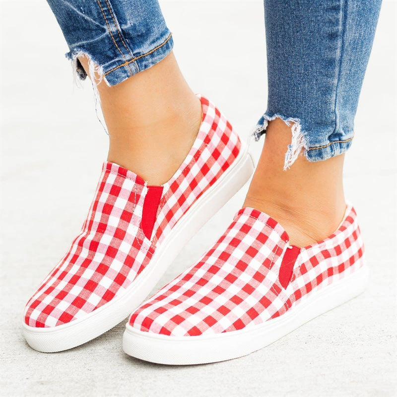 Women Plaid Slip-On Flat Sneakers