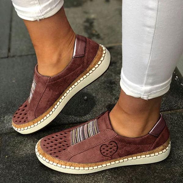 Women Flat Heel Shoes Slip On Artificial Leather Sneakers