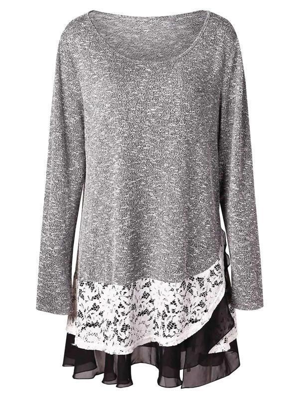 Plus Size Lace Insert Layered Tunic Knitwear - 3x