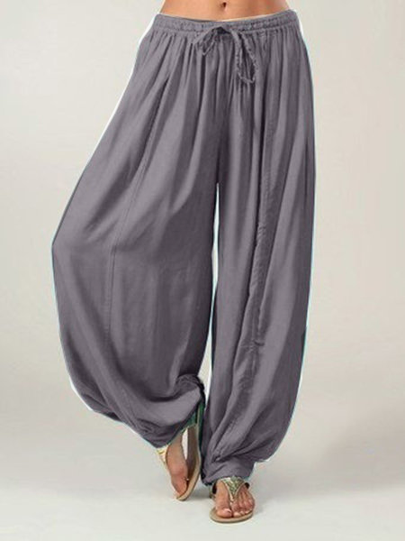 Paneled Solid Cotton Acrylic Plain Natural Pants