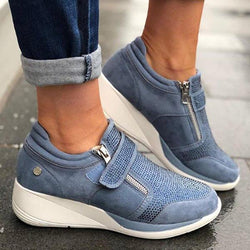 Women Casual Wedge Zipper Breathable Sneaker