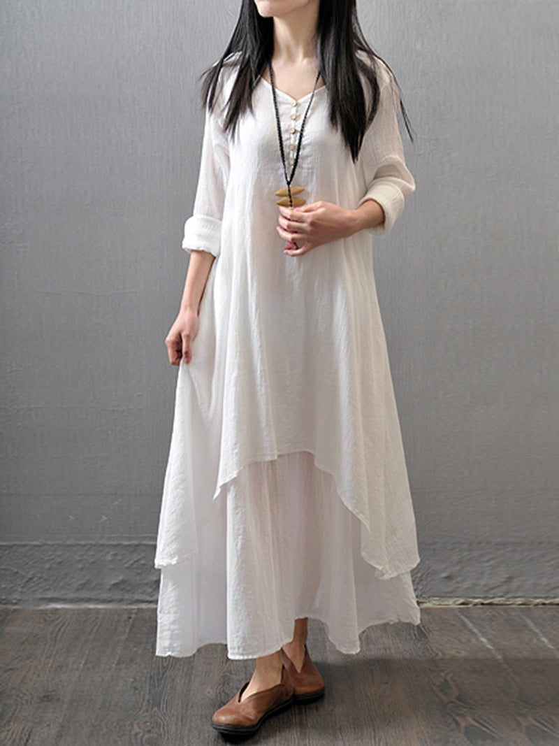 Women Dress Asymmetrical Linen Casual Maxi Dress