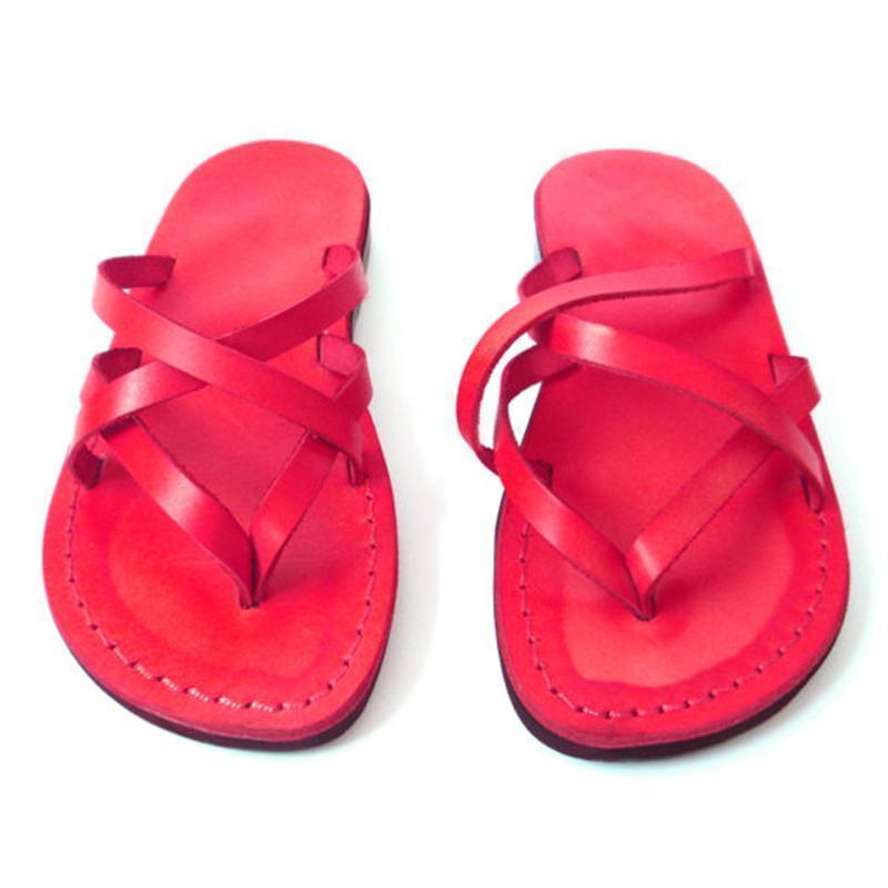 Women Leather Slippers Casual Flip Flops Shoes