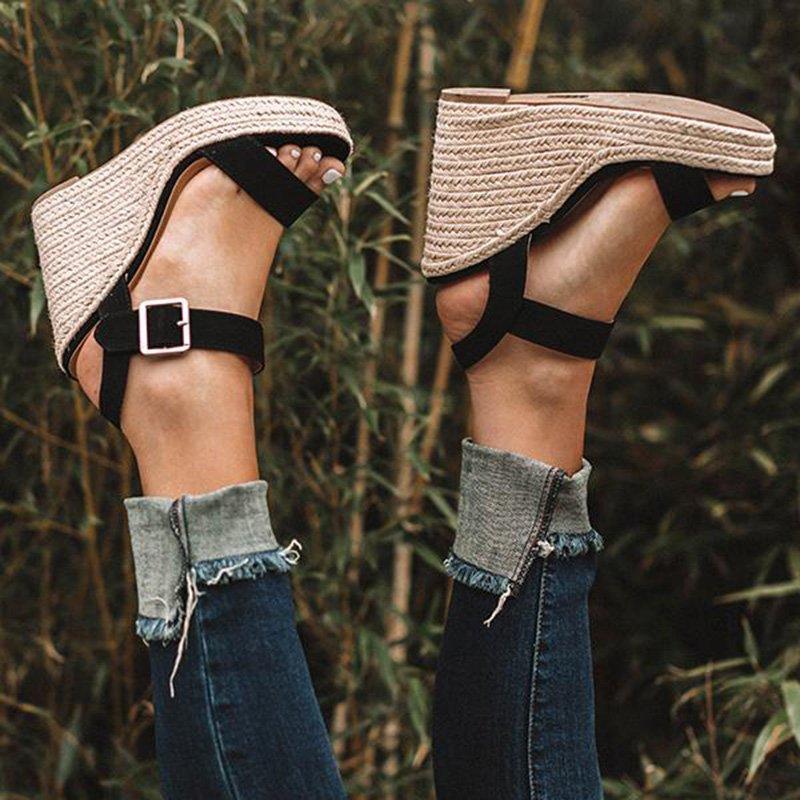 Elegant Adjustable Buckle Wedge Sandals