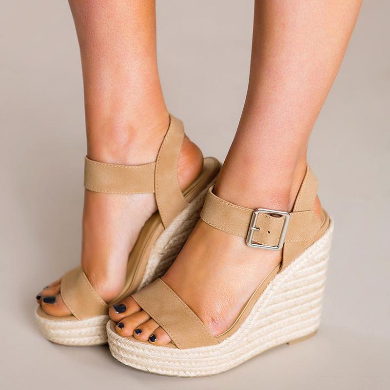 Elegant Adjustable Buckle Wedge Sandals