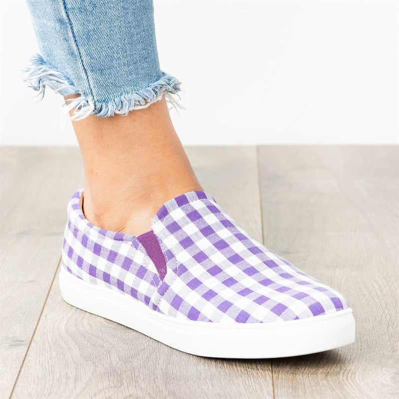 Women Plaid Slip-On Flat Sneakers